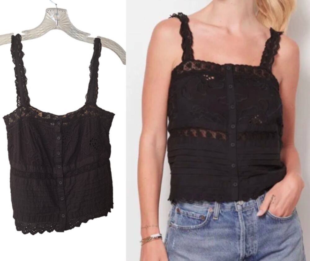 BB Dakota Steve Madden Crop Lace Tank Top Black 100% Cotton Size S Embroidered